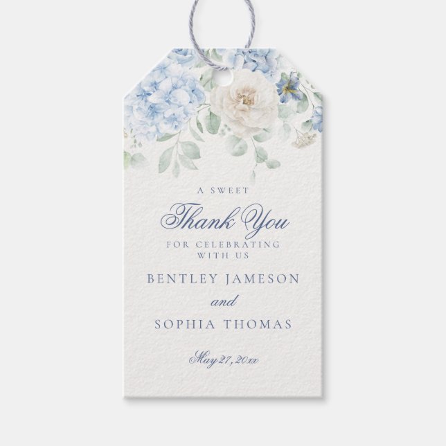 Étiquettes-cadeau Quelque chose de bleu Fleur d'hydrangea Faveur de  (Devant)