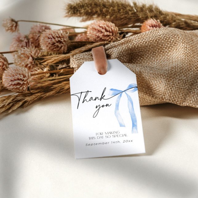 Étiquettes-cadeau Quelque chose de Blue Bow nouer la Fête des mariée (Blue bow thank you tag for a "something blue before I do" themed bridal shower)