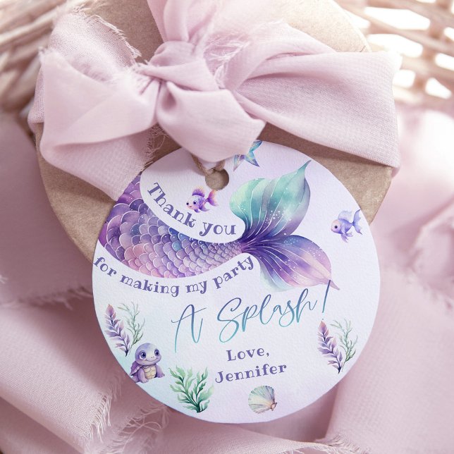 Étiquettes Cadeau Queue de sirène violet anniversaire merci (Créateur téléchargé)