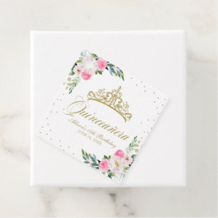 Étiquettes Cadeau Quinceanera à fleurs roses chaudes