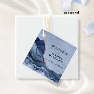 Étiquettes Cadeau Quinceañera Azul con Agate y Papel Aluminio Azul
