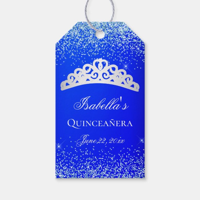 Étiquettes-cadeau Quinceanera Bleu Royal Et Argent (Devant)