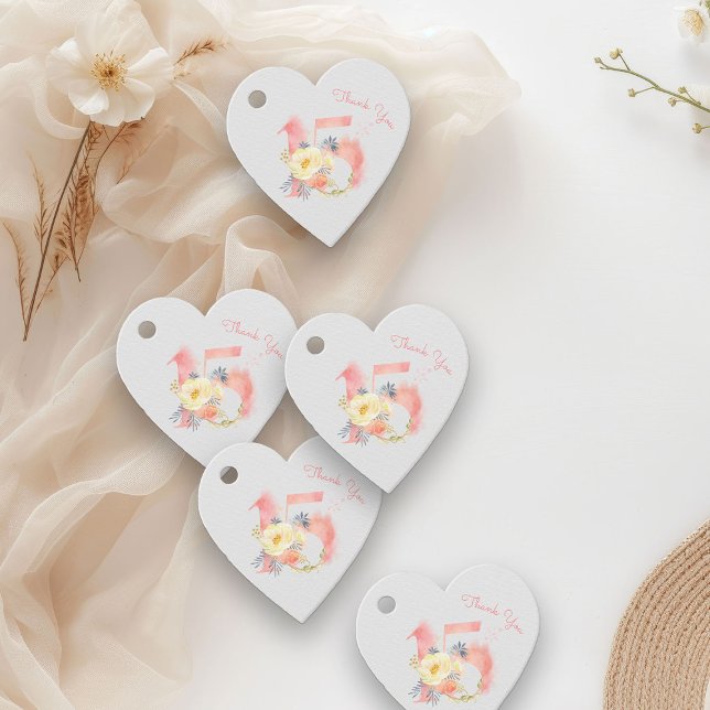 Étiquettes Cadeau Quinceanera Blush Rose Floral Numéro 15 Merci (Favor Tags from my Blush Pink Number 15 Quinceanera collection
)