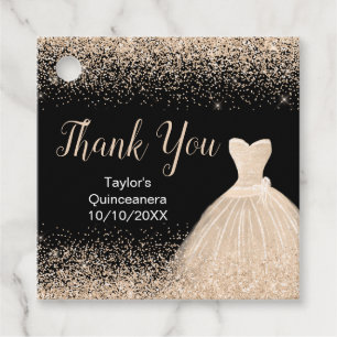 Étiquettes Cadeau Quinceanera Champagne Robe Blanche Parties scintil