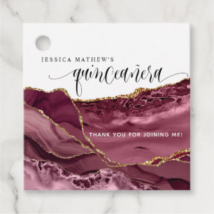 Étiquettes Cadeau Quinceañera, Elegant Rouge Bourgogne et Agate Berr