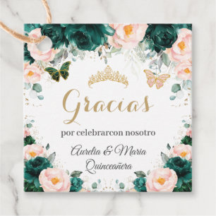 Étiquettes Cadeau Quinceañera Emerald Green Blush Floral Twins