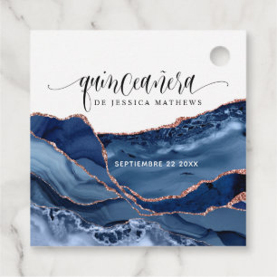 Étiquettes Cadeau Quinceañera, espagnol, Agate bleu Favoriser Tags