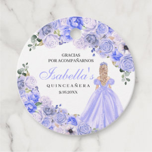 Étiquettes Cadeau Quinceanera Florale Bleu Périwinkle