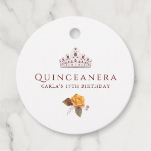Étiquettes Cadeau Quinceanera florale bordeaux et jaune