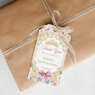 Étiquettes-cadeau Quinceanera florale de cou rose de couronne classi