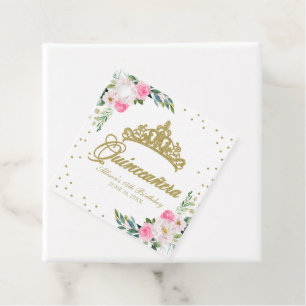 Étiquettes Cadeau Quinceanera Florale Rose Chaud
