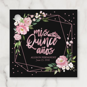 Étiquettes Cadeau Quinceanera Florale Rose Noire