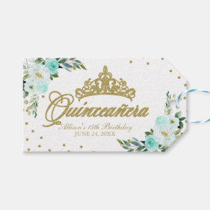 Étiquettes-cadeau Quinceanera Florale Turquoise