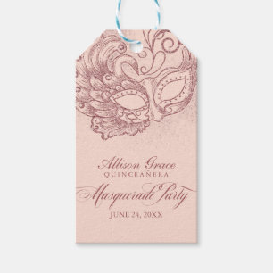Étiquettes-cadeau Quinceanera Masquerade Party Rose or rose