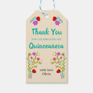 Étiquettes-cadeau Quinceanera Merci Turquoise Vert Floral