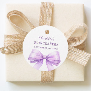 Étiquettes Cadeau Quinceanera noeud lavande DIY écrit à la main