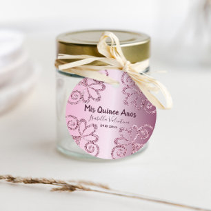 Étiquettes Cadeau Quinceanera Parties scintillant rose métal 15e ann
