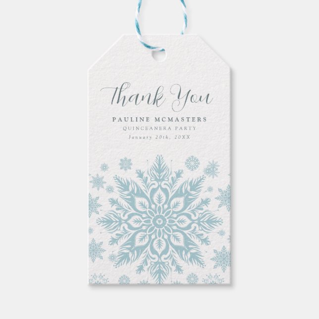Étiquettes-cadeau Quinceanera Party Blue Snowflake Merci Favoriser (Devant)