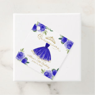 Étiquettes Cadeau Quinceanera Party Blush Gown Royal Blue Floral