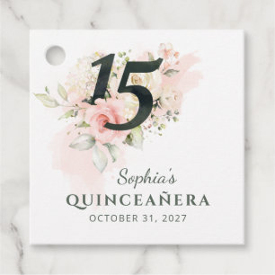 Étiquettes Cadeau Quinceanera rose Floral Rustique Blush 15e anniver