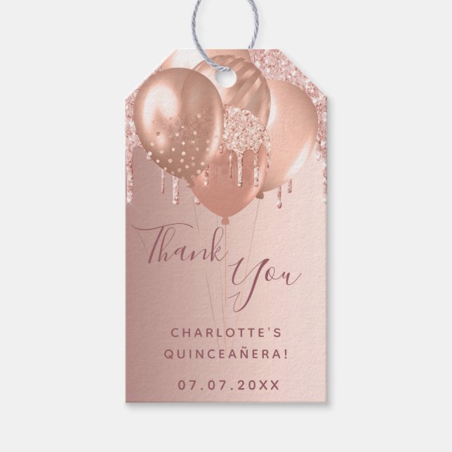 Étiquettes-cadeau Quinceanera rose or blush merci (Devant)