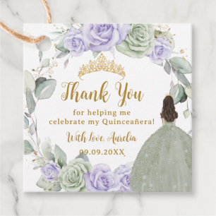 Étiquettes Cadeau Quinceañera Sage Vert violet Lilac Or Floral