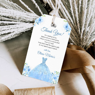 Étiquettes-cadeau Quinceanera Silver Blue Floral Gown