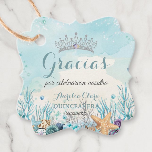 Étiquettes Cadeau Quinceañera Sous la mer Plage Océan Anniversaire (Devant)