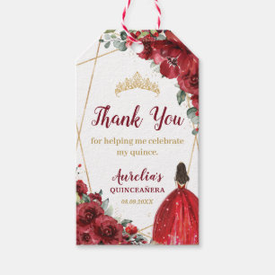 Étiquettes-cadeau Quinceañera Sweet 16 Fleurs Rouges Robe Florale Go