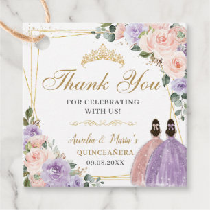 Étiquettes Cadeau Quinceañera Sweet 16 Lilac Blush Floral Twin Girls