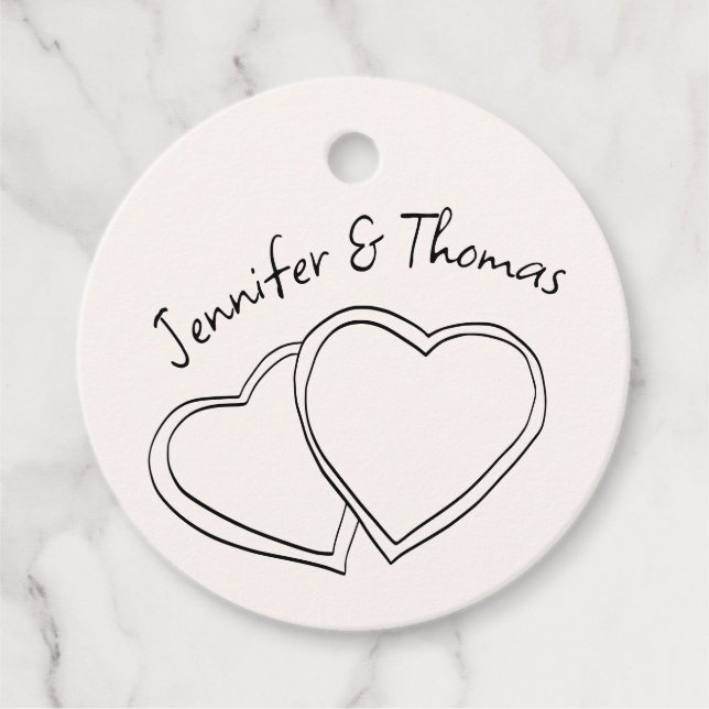 Étiquettes Cadeau Quirky Whimsical Main tiré Doodle Hearts Mariage (Devant)