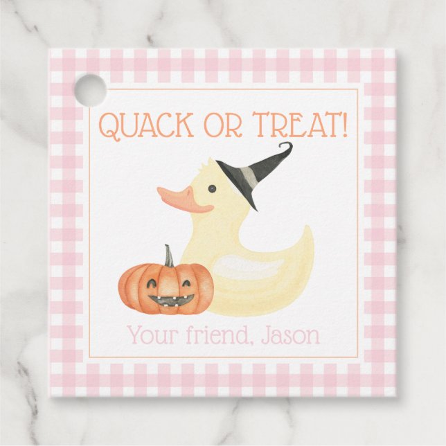 Étiquettes Cadeau Quitter ou traiter le canard Cute rose Halloween e (Devant)