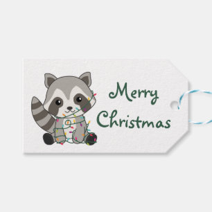 Étiquettes-cadeau Raccoon Noël Neige hiver Raccoons Chapeau de cami