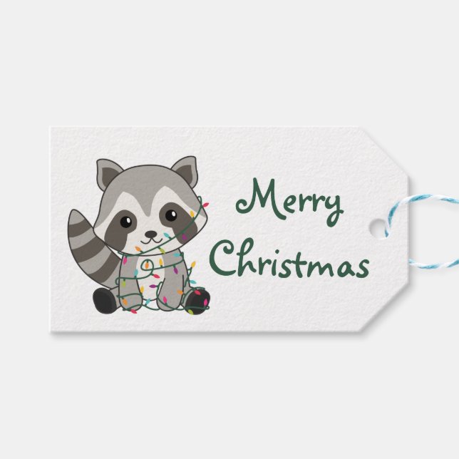 Étiquettes-cadeau Raccoon Noël Neige hiver Raccoons Chapeau de camio (Devant (Horizontal))