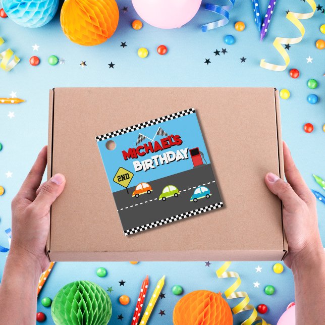 Étiquettes Cadeau Race Car Boy Fête d'anniversaire (Créateur téléchargé)