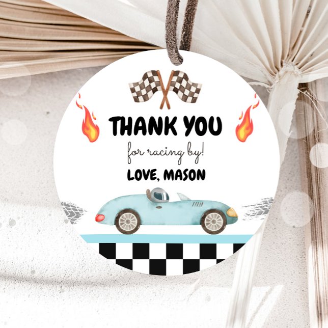 Étiquettes Cadeau Race Car Merci Blue Racing Blue Boy Anniversaire (Créateur téléchargé)