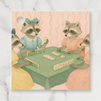 Étiquettes Cadeau Racons mignons vintage jouant au Mahjong
