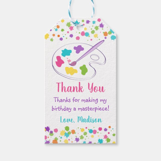 Étiquettes-cadeau Rainbow Art Party Anniversaire Merci (Devant)