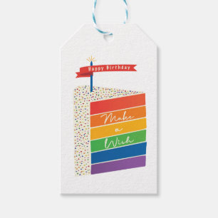 Étiquettes-cadeau Rainbow Cake Joyeux anniversaire Faire un voeu