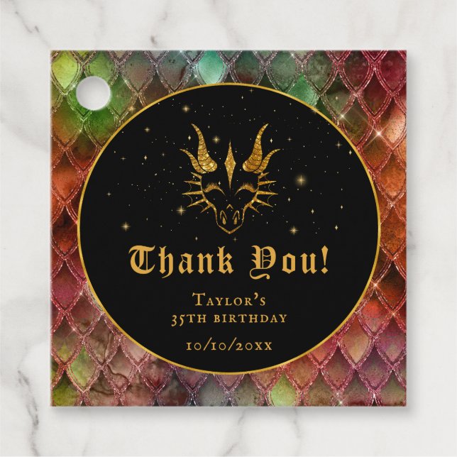 Étiquettes Cadeau Rainbow Dragon Scales Or Anniversaire Merci (Devant)