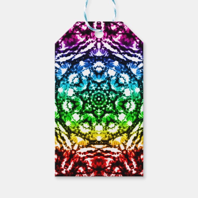 Étiquettes-cadeau Rainbow Tie Dye Mandala Star Anniversaire (Devant)