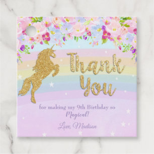 Étiquettes Cadeau Rainbow Unicorn Anniversaire fête Merci pourpre