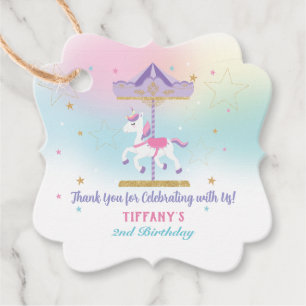 Étiquettes Cadeau Rainbow Unicorn Carousel 1er anniversaire Parties