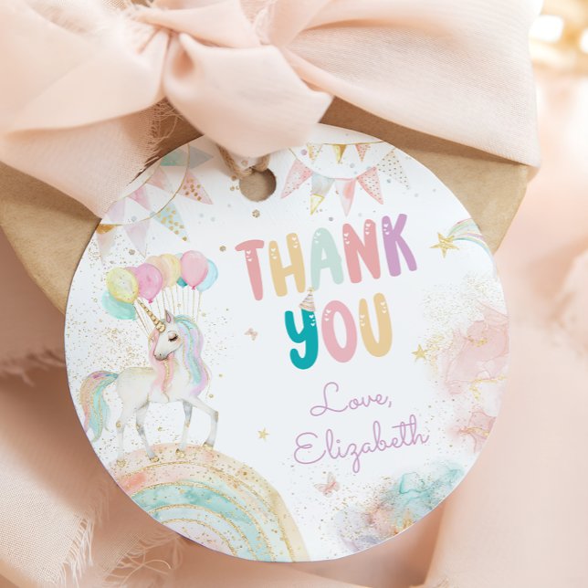 Étiquettes Cadeau Rainbow Unicorn fille Merci d'anniversaire (Créateur téléchargé)