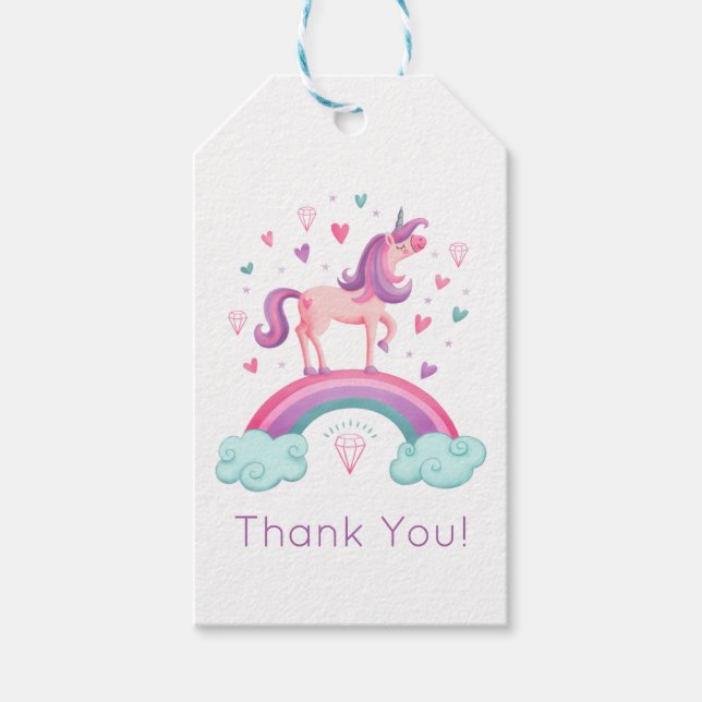 Étiquettes-cadeau Rainbow Unicorn Merci