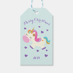 Étiquettes-cadeau Rainbow Unicorn Noël Parties scintillant Aqua