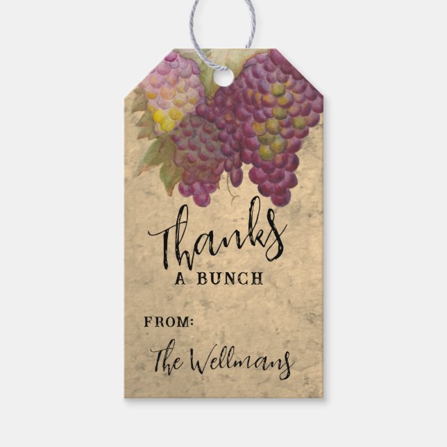 Étiquettes-cadeau Raisin d'Aquarelle de Vignoble Rustique Merci (Devant)