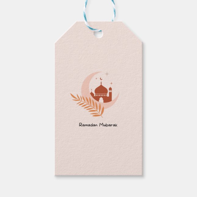Étiquettes-cadeau Ramadan Mubarak Boho Moon & Mosquée (Devant)