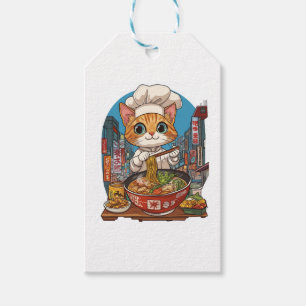 Étiquettes-cadeau Ramen Neko � Drôle Chat Chef Anime Nourriture