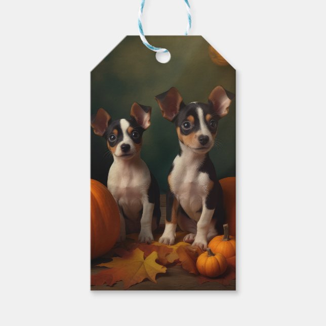 Étiquettes-cadeau Rat Terrier Chiot Automne Citrouille délice (Devant)